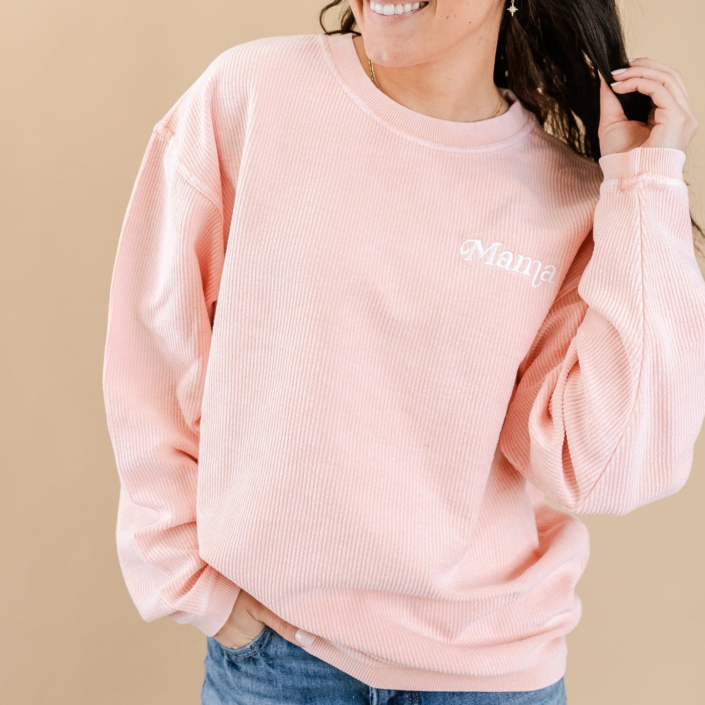 Blush Corded Sweatshirt - Embroidered - Mama - (Italic)